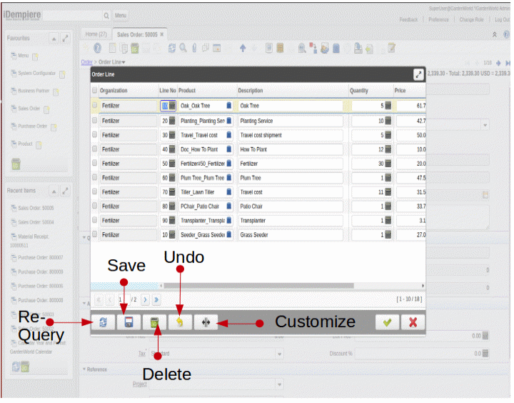  iDempiere Quick Form Panel Buttons