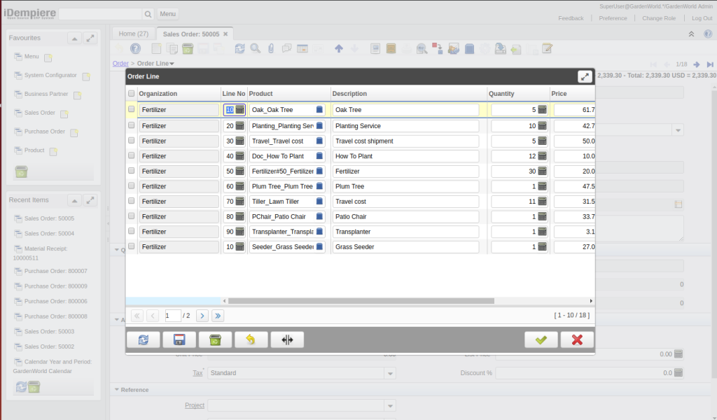 iDempiere Quick Form panel