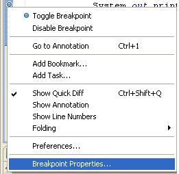 Conditional berakpoint menu